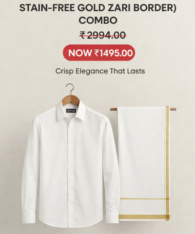 Stain Free Shirt (Full Sleeve) + Stain Free Dhoti (Gold Jari Border) Combo