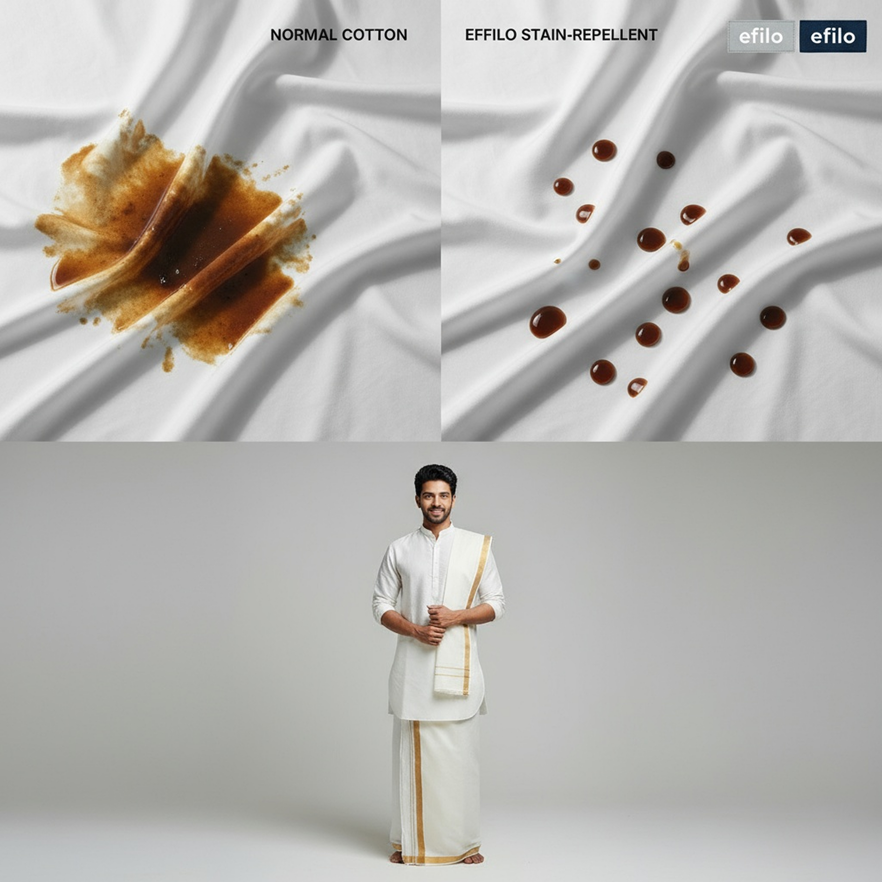 Stain - Free Velcro Dhoti White with Gold Jari