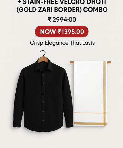 Fade-Free Black Shirt & Stain-Free Dhoti with Gold Zari Combo