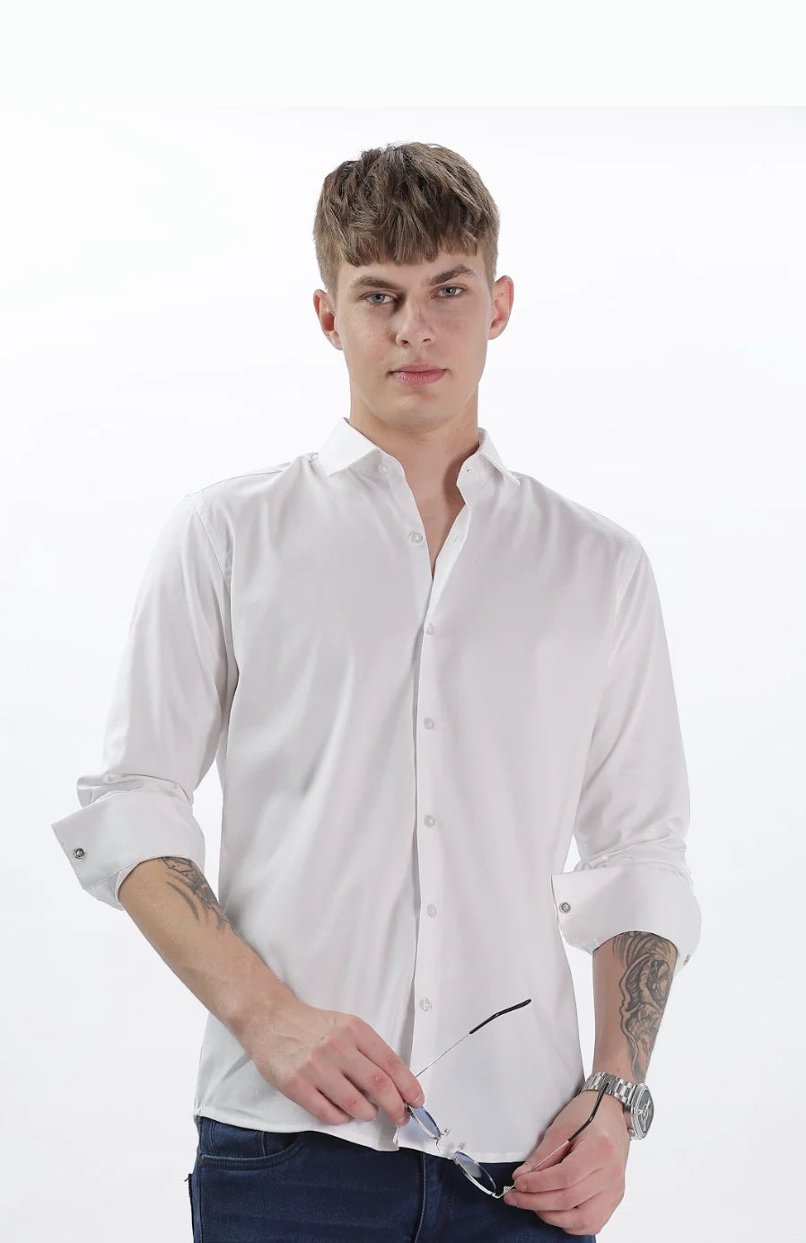 Stain Free Shirt (Full Sleeve) + Stain Free Dhoti (Gold Jari Border) Combo