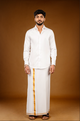 Stain - Free Velcro Dhoti White with Gold Jari