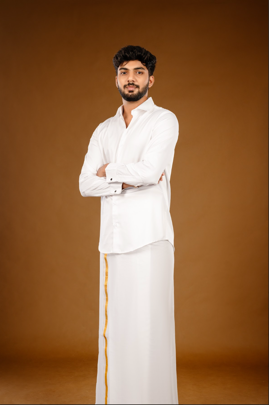 Stain - Free Velcro Dhoti White with Gold Jari