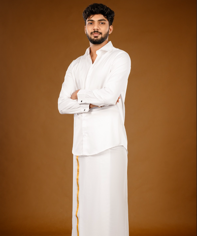 Stain - Free Velcro Dhoti White with Gold Jari