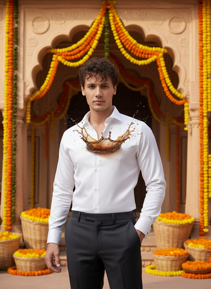 Stain Free Shirt (Full Sleeve) + Stain Free Dhoti (Gold Jari Border) Combo