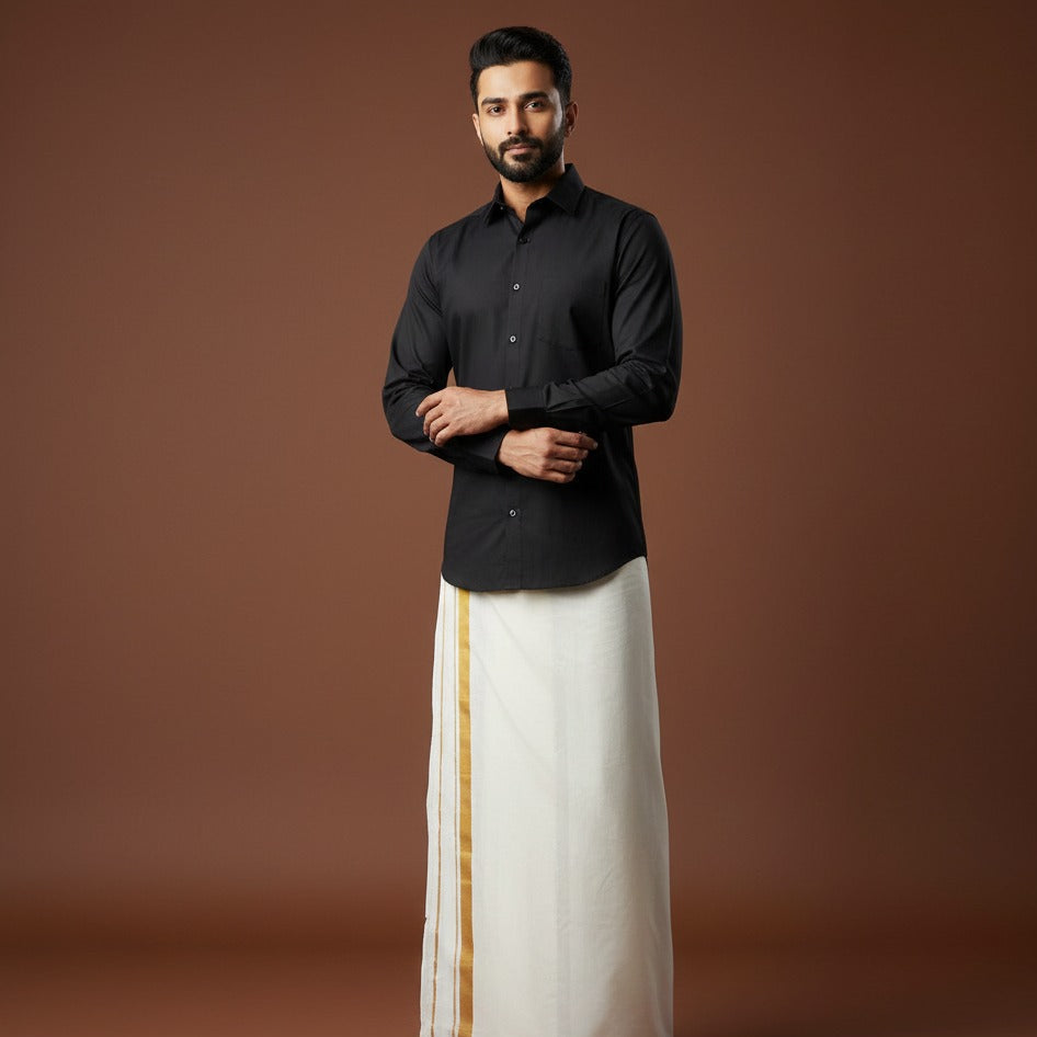 Stain - Free Dhoti White with Gold Jari
