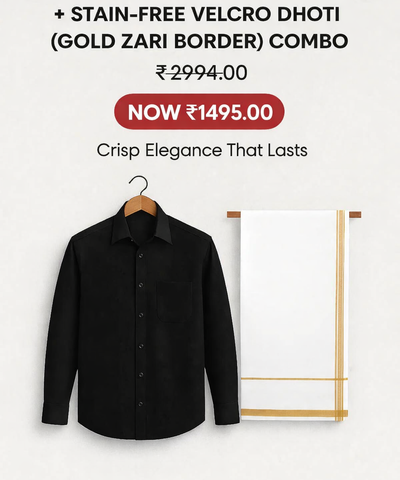 Fade-Free Black Shirt & Stain-Free Dhoti with Gold Zari Combo