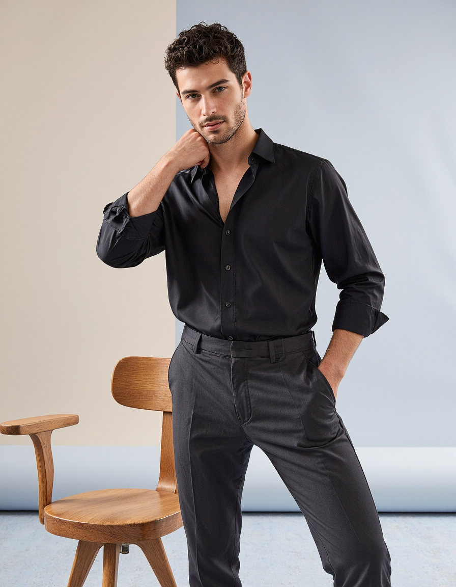 Fade-Free Black Shirt & Stain-Free Dhoti with Gold Zari Combo