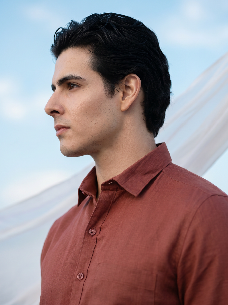 Solid Brick Red Bamboo Linen Stain - Free Shirt
