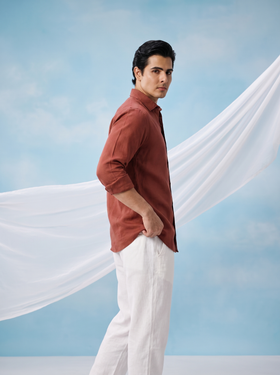 Solid Brick Red Bamboo Linen Stain - Free Shirt