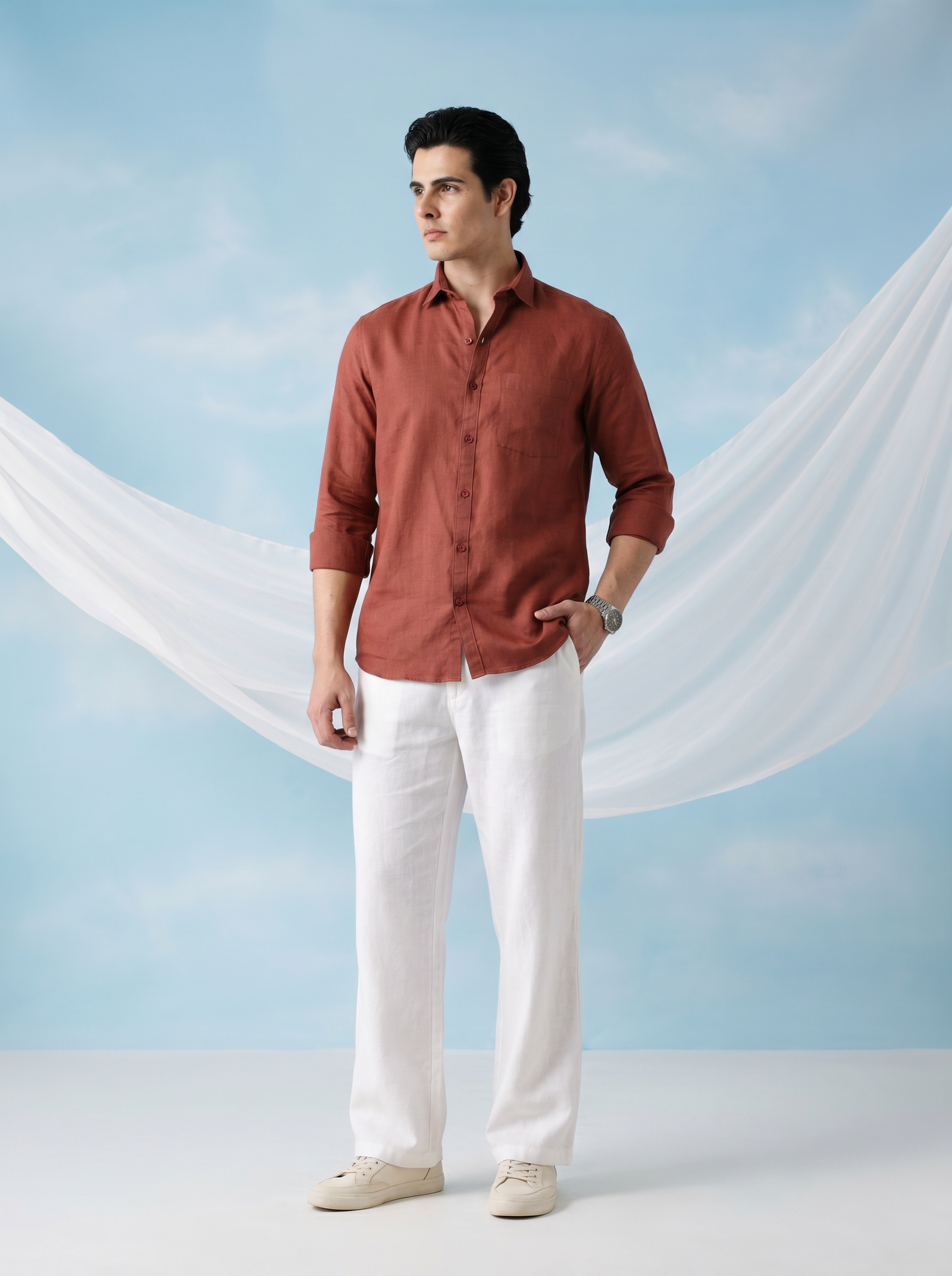 Solid Brick Red Bamboo Linen Stain - Free Shirt