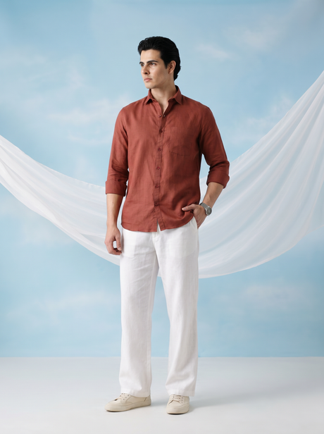Solid Brick Red Bamboo Linen Stain - Free Shirt