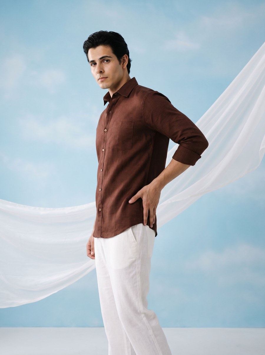 Solid Coffee Brown Bamboo Linen Stain - Free Shirt