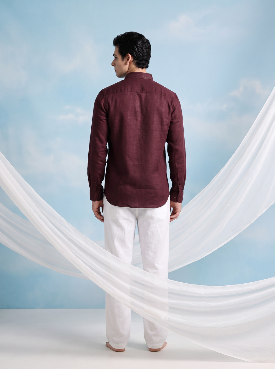 Solid Maroon Bamboo Linen Stain - Free Shirt