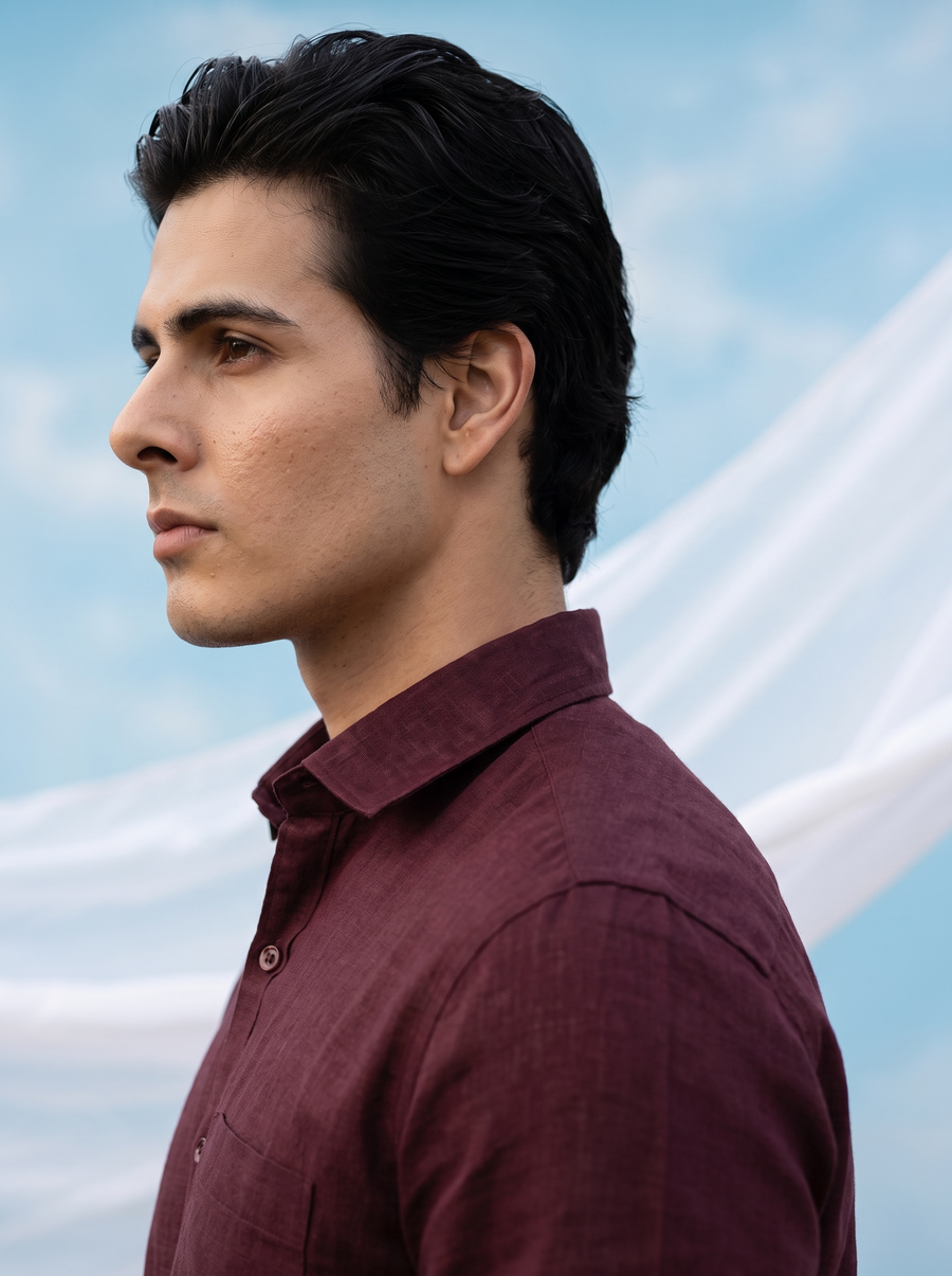 Solid Maroon Bamboo Linen Stain - Free Shirt