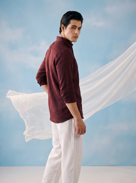 Solid Maroon Bamboo Linen Stain - Free Shirt