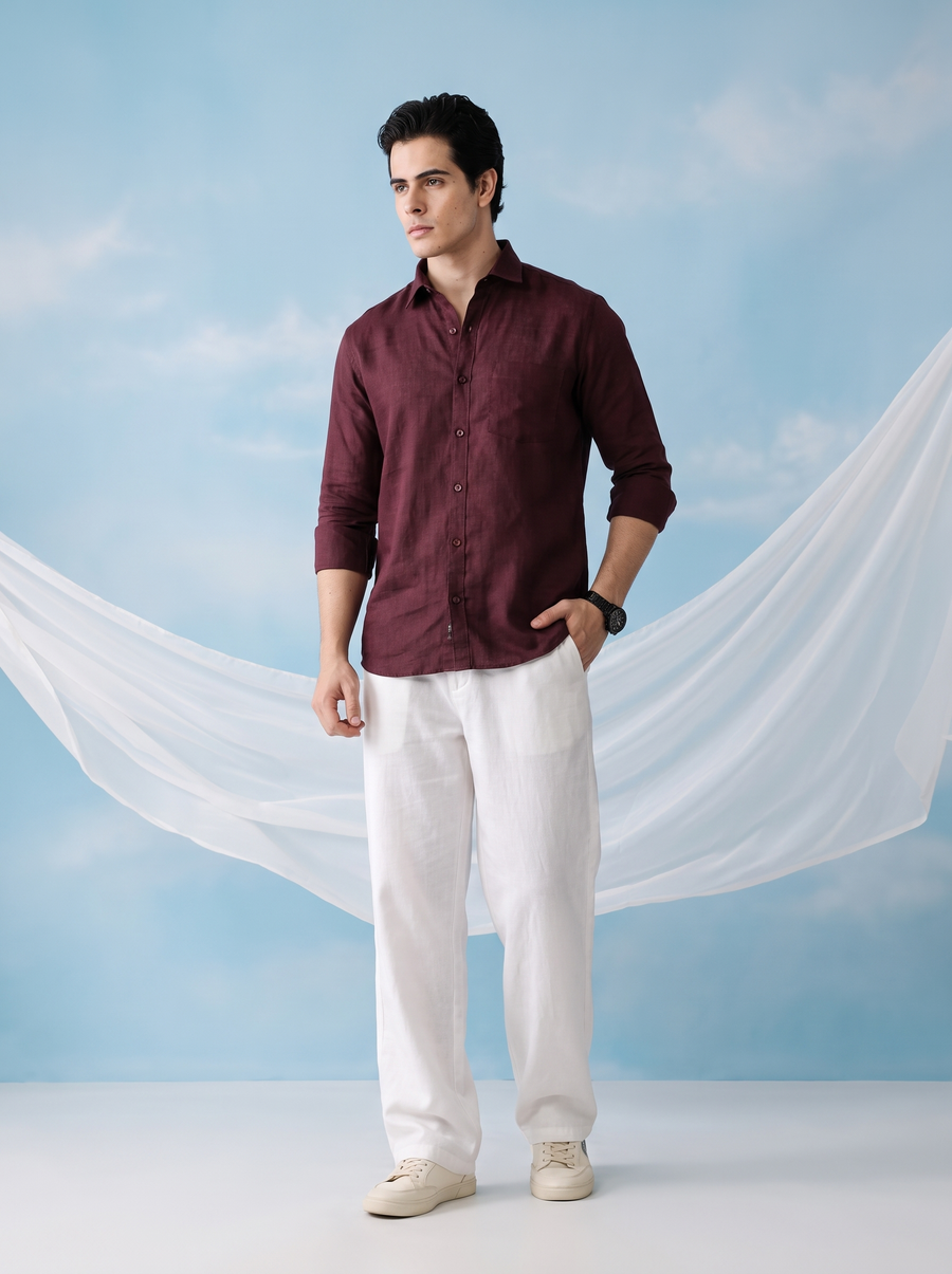 Solid Maroon Bamboo Linen Stain - Free Shirt