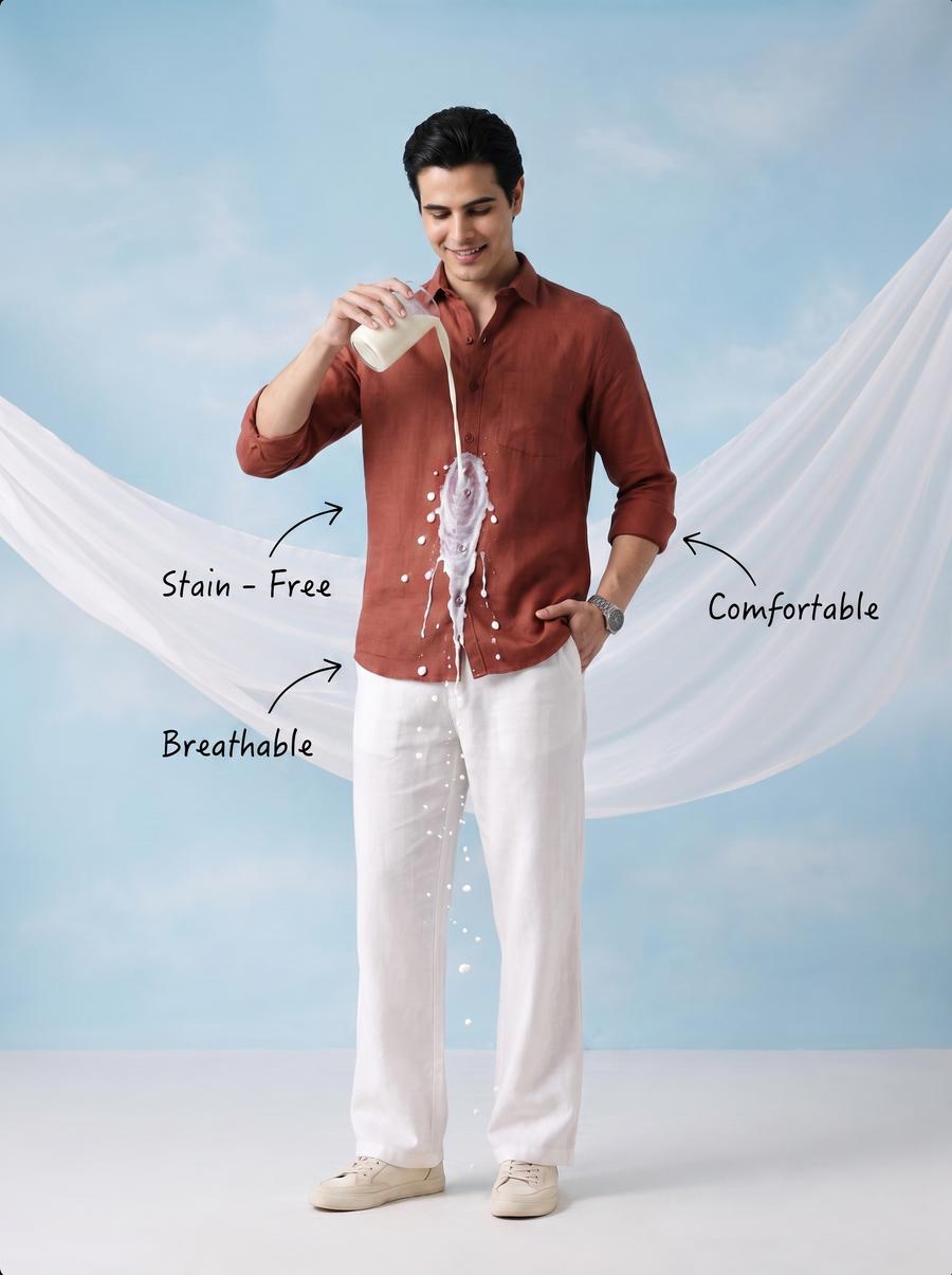 Solid Brick Red Bamboo Linen Stain - Free Shirt