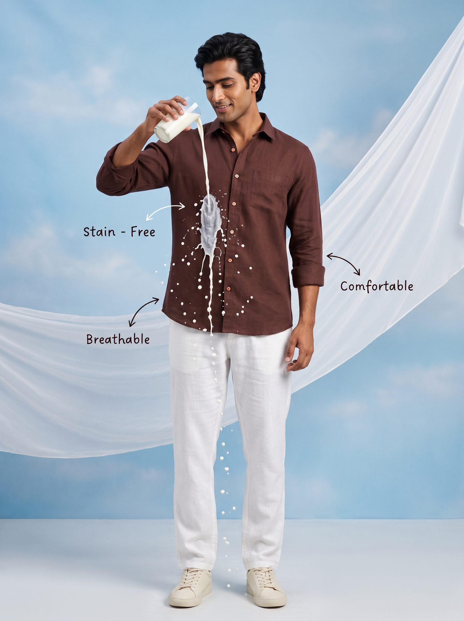 Solid Coffee Brown Bamboo Linen Stain - Free Shirt