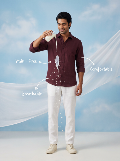 Solid Maroon Bamboo Linen Stain - Free Shirt