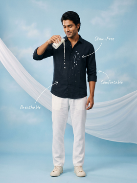 Solid Navy Bamboo Linen Stain - Free Shirt