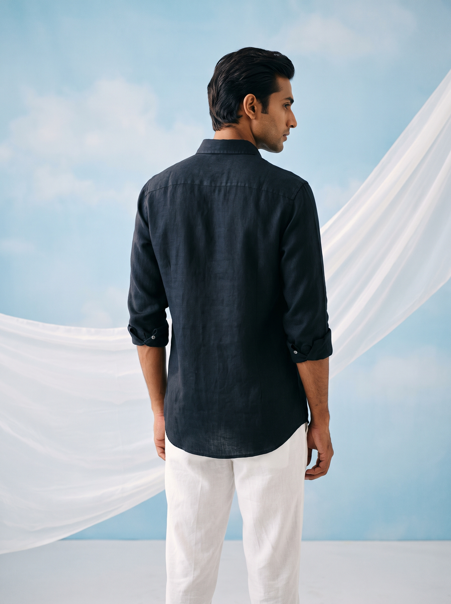 Solid Navy Bamboo Linen Stain - Free Shirt