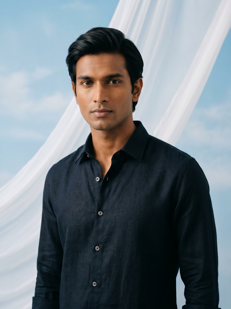Solid Navy Bamboo Linen Stain - Free Shirt