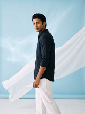 Solid Navy Bamboo Linen Stain - Free Shirt