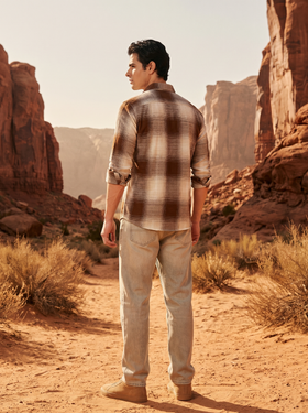 Brown Checked Stain - Free Shirt