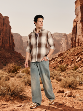 Brown Checked Stain - Free Shirt