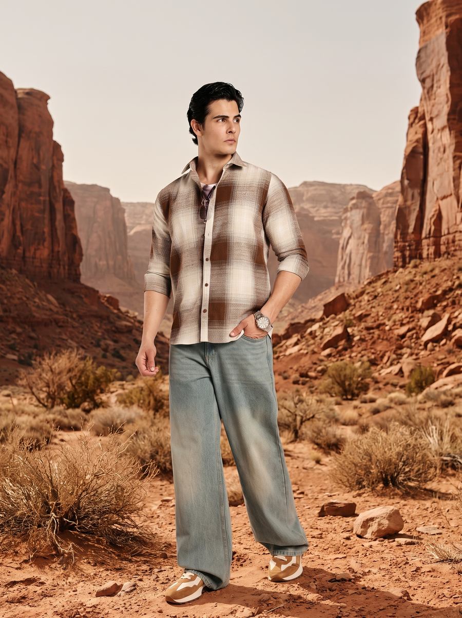 Brown Checked Stain - Free Shirt