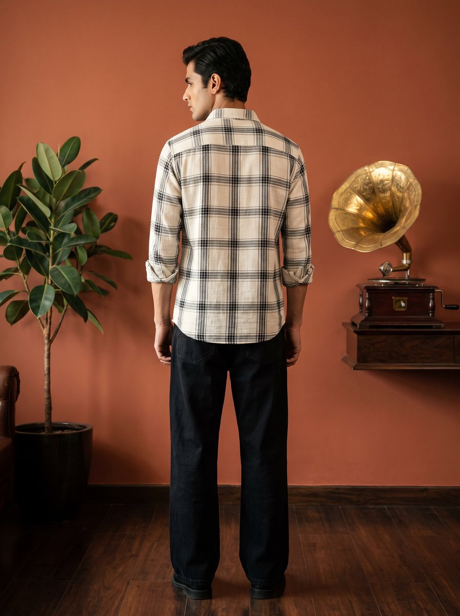 White Checked Stain - Free Flannel Shirt