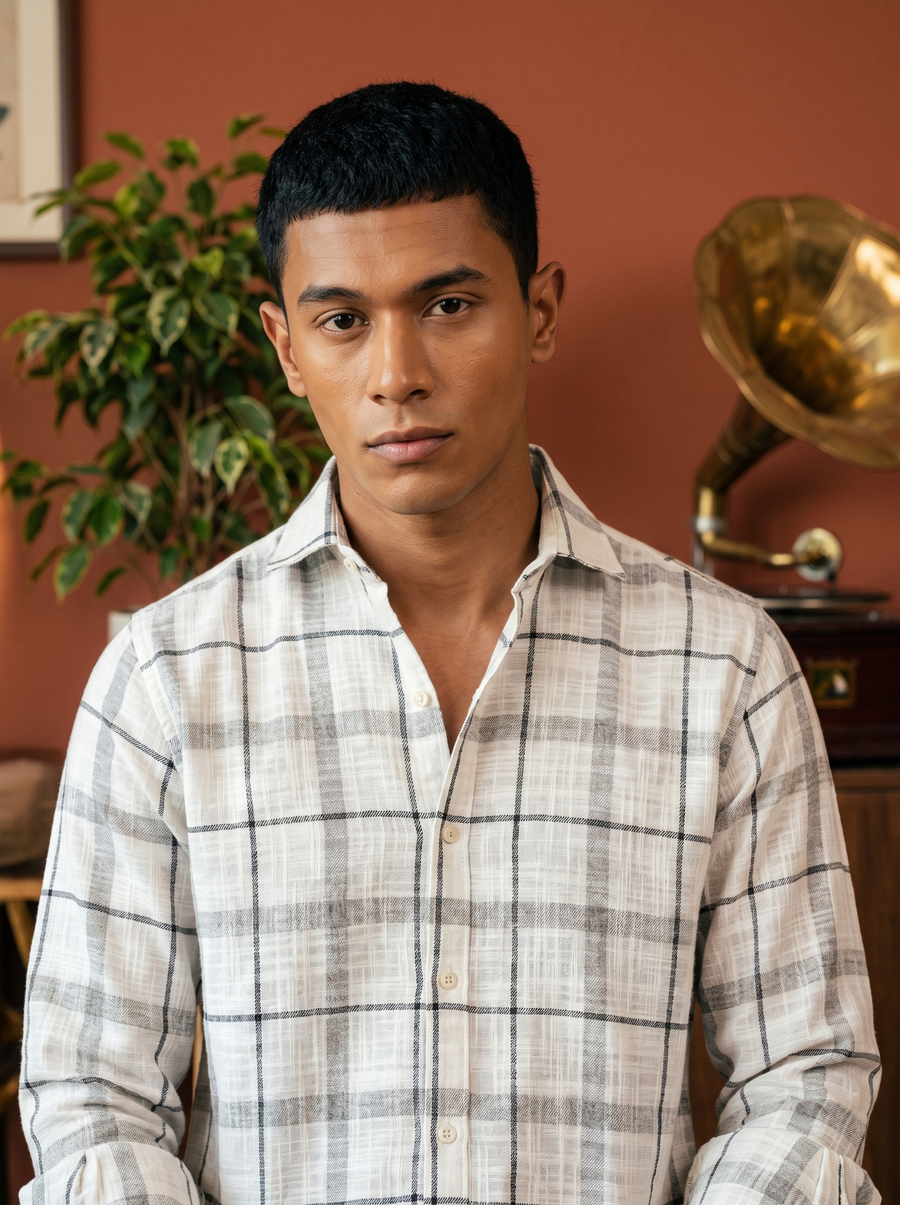 White Checked Stain - Free Flannel Shirt