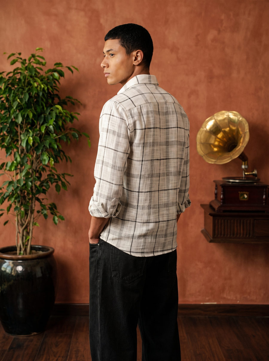 White Checked Stain - Free Flannel Shirt