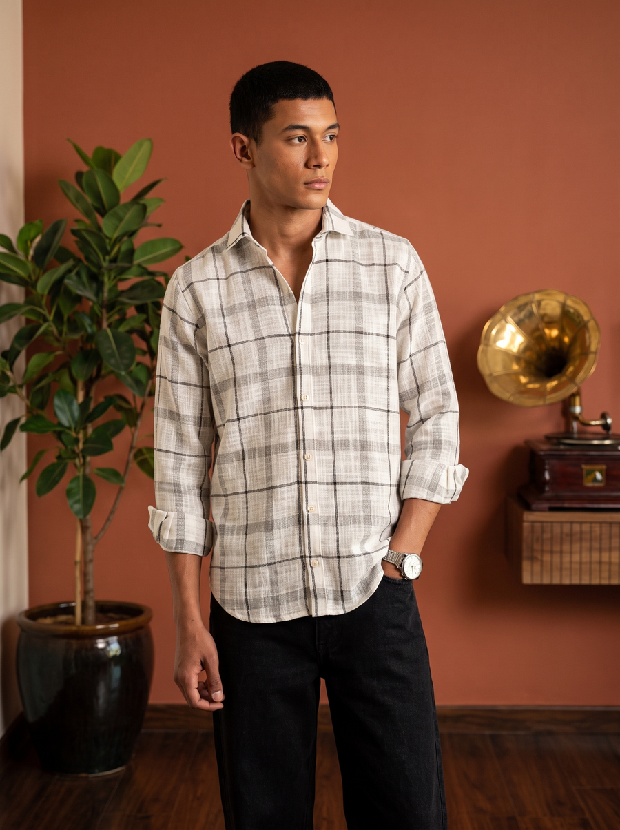 White Checked Stain - Free Flannel Shirt