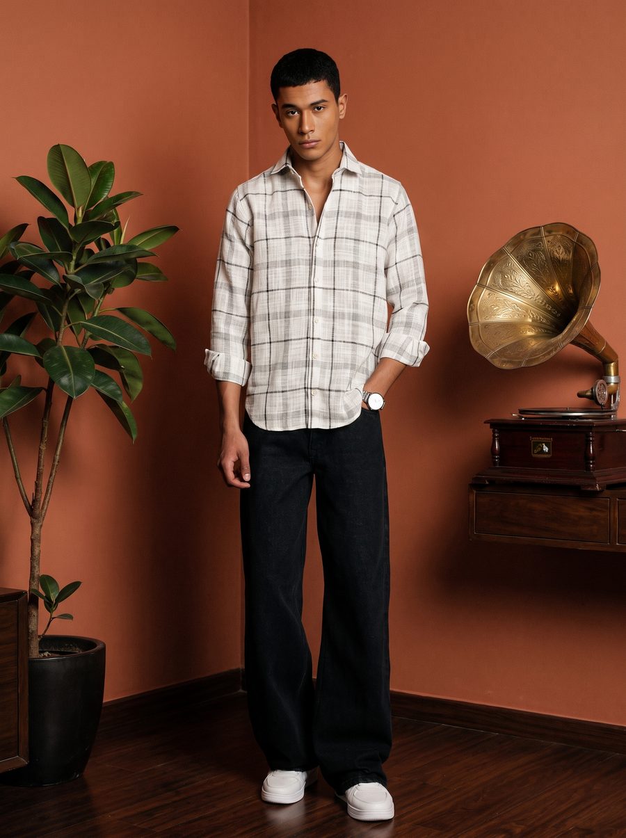 White Checked Stain - Free Flannel Shirt