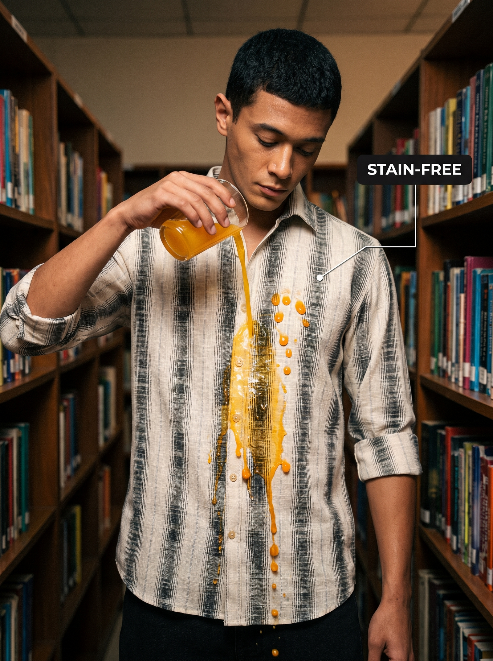 White & Green Striped Stain - Free Flannel Shirt