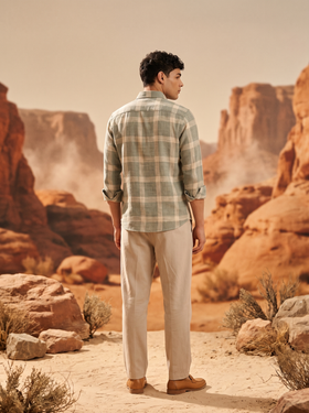 Creamy Green Checked Flannel Stain-Free Shirt – photo 5