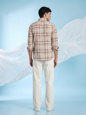 Red & Beige Checked Stain-Free Flannel Shirt