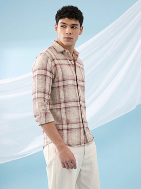 Red & Beige Checked Stain-Free Flannel Shirt