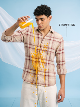 Red & Beige Checked Stain-Free Flannel Shirt