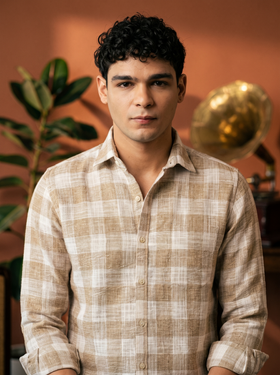 Brown & Beige Checked Stain-Free Flannel Shirt
