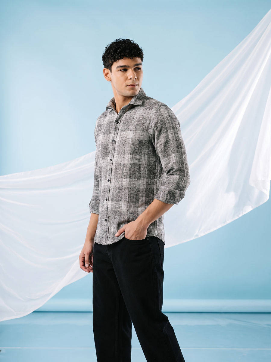 Grey Checked Stain-Free Flannel Shirt
