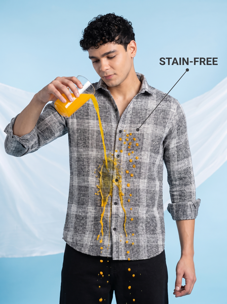 Grey Checked Stain-Free Flannel Shirt