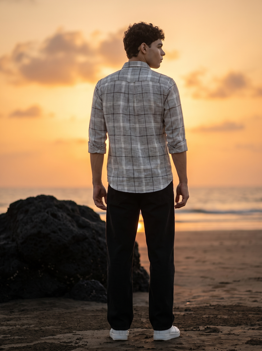 Grey & Black Checked Stain-Free Flannel Shirt