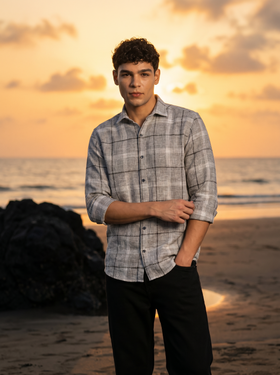 Grey & Black Checked Stain-Free Flannel Shirt