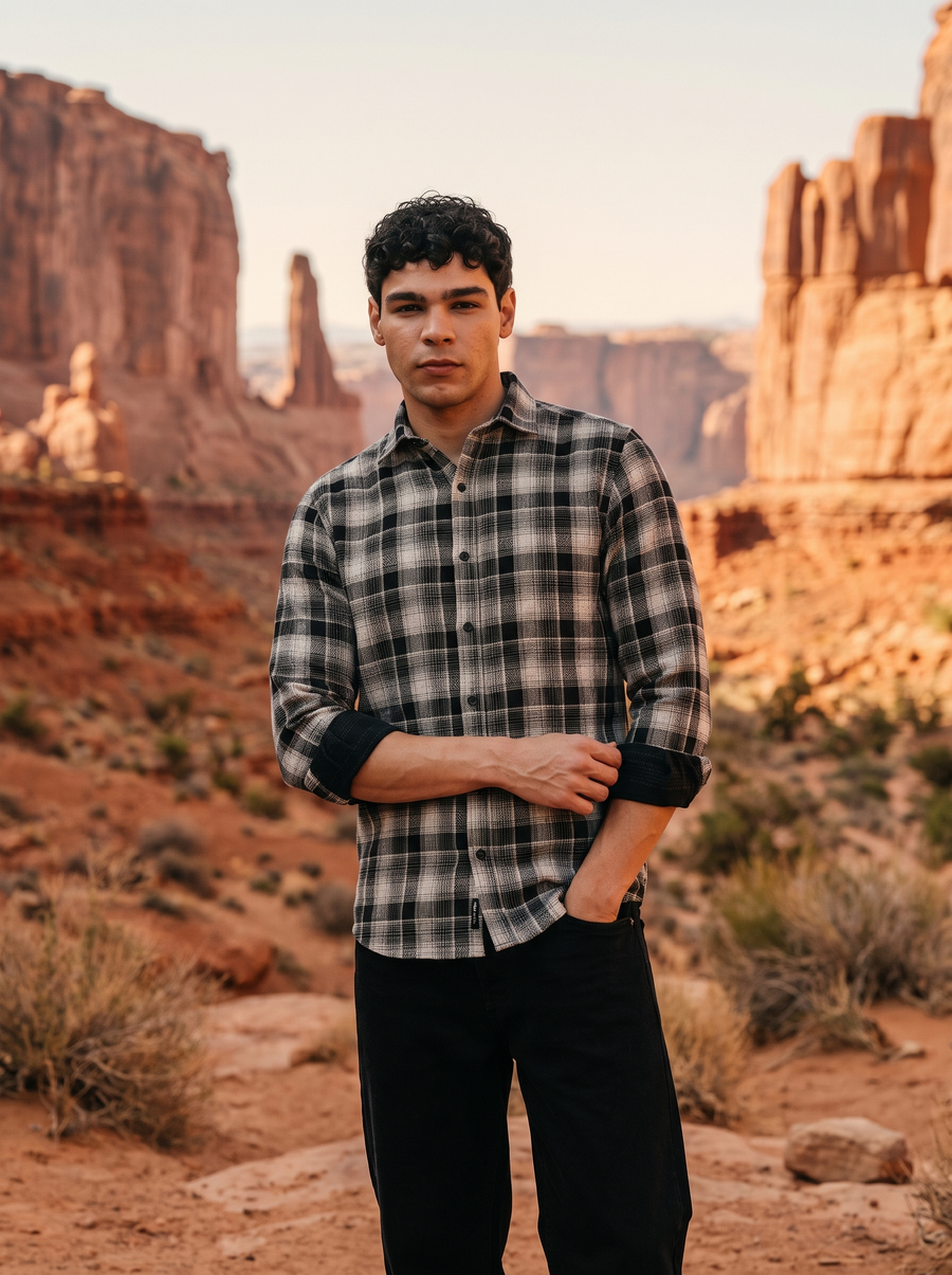Black Checked Stain-Free Flannel Shirt