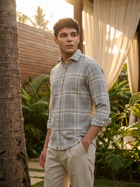 Silver Grey Checked Stain-Free Flannel Shirt