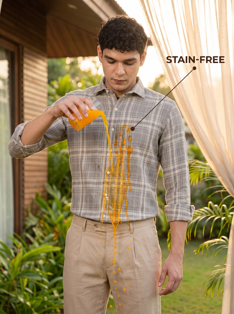 Silver Grey Checked Stain-Free Flannel Shirt