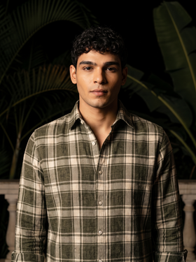 Green & White Checked Stain-Free Flannel Shirt