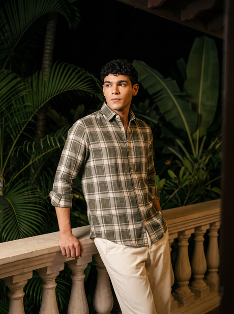 Green & White Checked Stain-Free Flannel Shirt